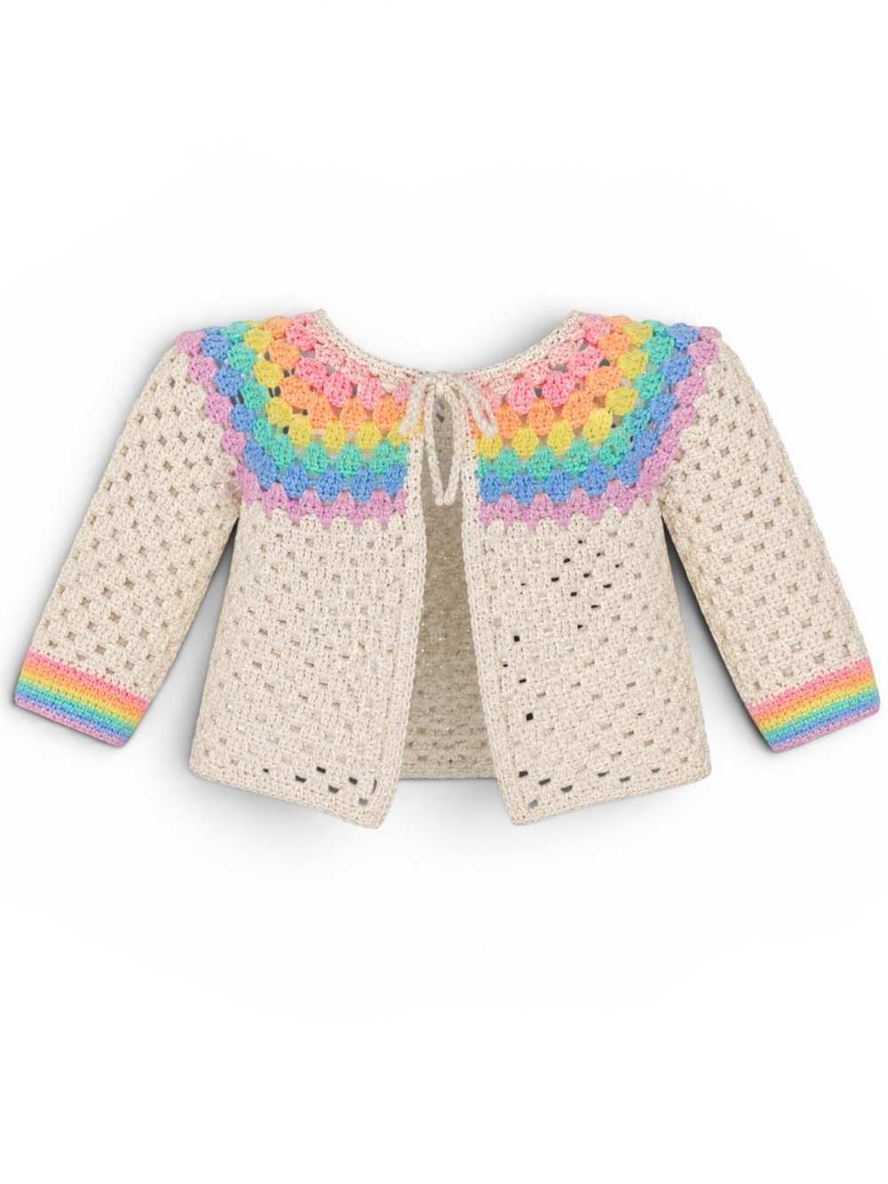 Vintage Handmade Crochet Baby Sweater Rainbow Pastel Granny Square
